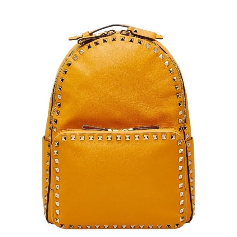 Valentino Leather Rockstud Backpack Yellow Gold
